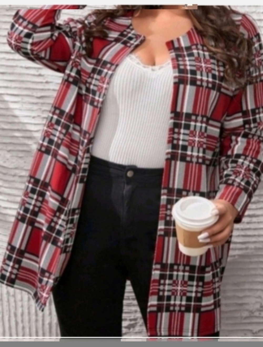 Red Plaid Open-Front Women's Cardigan